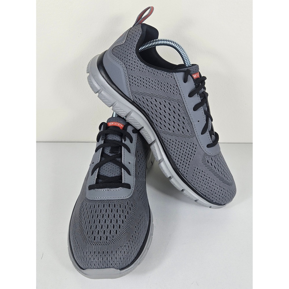 Skechers Track Leshur Mens 7.5 Wide Gray Orange Cross-Training Athletic Shoes